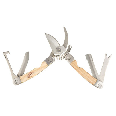 Esschert Design RFS Garten-Multitool aus Edelstahl, Eschenholz und Leder, 7,4 x 2,3 x 14,9 cm 