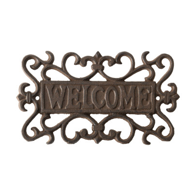 Esschert Design Schild Welcome aus Gusseisen, 21,6 x 0,9 x 12,7 cm, Willkommens Schild für Garten, Wandmontage 