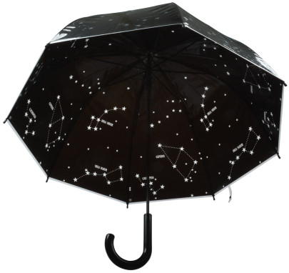 Esschert Design Schirm mit Kunststoffgriff, Ø 80,7 x 81 cm, Regenschirm mit Motiv Sternenhimmel, Sternbilder Optik mit Metallstiel 