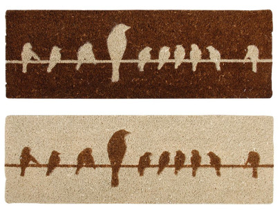 Esschert Design Schmutzfangmatte, Fußmatte mit Motiv Vögel auf Draht aus Kokos, in braun/beige,sortiert, 1 Stück, ca. 75 cm x 25 cm 