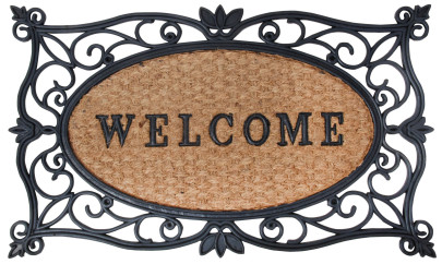 Esschert Design Schmutzfangmatte, Fußmatte mit Motiv "Welcome" in schwarz mit Kokoseinlage, ca. 75 cm x 45 cm 