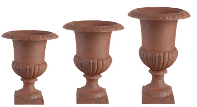 Esschert Design Set: Französische Vasen, Blumentöpfe, Pflanztöpfe, auf Sockel, 25 cm, 35 cm, 45 cm 