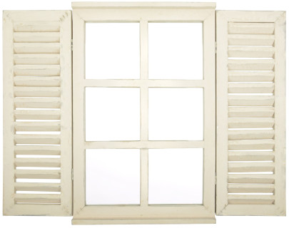 Esschert Design Spiegel mit Fensterläden aus Holz, Holzfenster in weiß, lackiert, 38,8 x 4 x 59 cm, Garderobenspiegel 