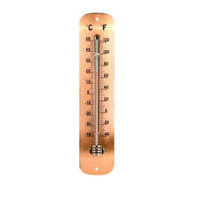 Esschert Design Thermometer aus verkupfertem Edelstahl, rotes Farbstoffpulver, 6,7 x 1,3 x 30cm, Garten Thermometer, Celsius und Fahrenheit Skala 