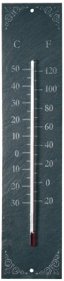 Esschert Design Thermometer, Temperaturmesser aus Schiefer, Anzeige in Fahrenheit und Celsius, ca. 10 cm x 45 cm 