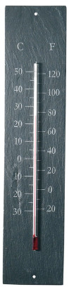 Esschert Design Thermometer, Temperaturmesser aus Schiefer, Anzeige in Fahrenheit und Celsius, ca. 10 cm x 45 cm 
