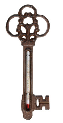 Esschert Design Thermometer, Temperaturmesser Motiv Schlüssel aus Gusseisen, ca. 8,7 cm x 22 cm 