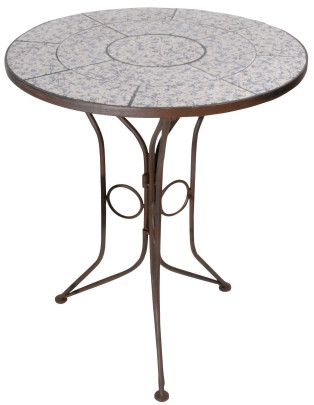 Esschert Design Tisch mit Keramik Oberfläche in blau-weiß, ca. 60 cm x 60 cm x 70 cm 