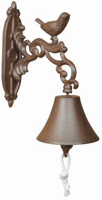 Esschert Design Türglocke Vogel, aus den Materialien "Gusseisen und Baumwollkordel", 10,6 x 19,3 x 24,0 cm 