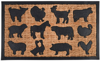 Esschert Design Türmatte Bauernhoftiere, 75,5 x 45,3 x 0,8 cm, aus Kokosfaser/Kunststoff, Türvorleger, Fußabstreifer, braun/schwarz 