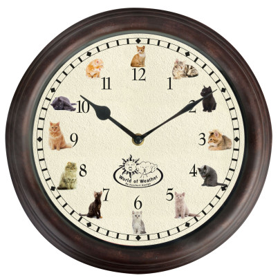 Esschert Design Uhr mit Katzengeräuschen Ø 30 cm, Wanduhr mit Sounds, Kunststoff 
