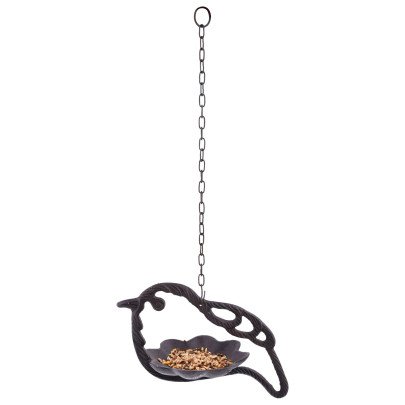 Esschert Design Vogelfutterhänger aus Gusseisen, 21,5 x 13,3 x 18 cm, Futterschale für Vogelfutter in Vogelform, zum Aufhängen 