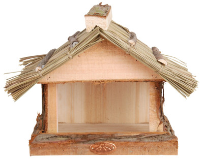 Esschert Design Vogelhaus, Vogelfutterhaus mit Strohdach zur Befestigung an der Wand, ca. 28 cm x 18 cm x 23 cm 