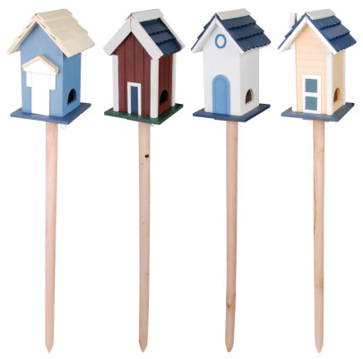 Esschert Design Vogelhaus, Vogelfutterhaus Villa mit Fuß, stehend, 1 Stück, sortiert, ca. 18 cm x 17 cm x 117 cm 