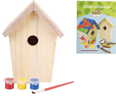 Esschert Design Vogelhaus, Vogelfutterhaus zum bemalen, ideal für Kinder, ca. 15 cm x 15 cm x 23 cm 
