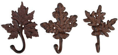 3 Stück Esschert Design Wandhaken, Gaderobenhaken in Blattform, sortiert, ca. 15 cm x 6,2 cm x 19 cm Anzahl: 3 Stück