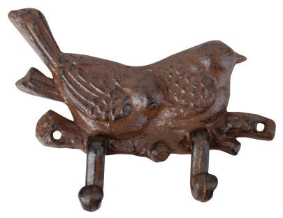 2 Stück Esschert Design Wandhaken, Garderobenhaken mit Vogelmotiv, Doppelwandhaken aus Gusseisen, ca. 17 cm x 4,2 cm x 12 cm Anzahl: 2 Stück