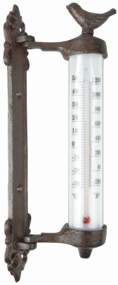 Esschert Design Wandthermometer Vogel, aus den Materialien "Gusseisen, PE, PS und Kerosin", 5,4 x 9,4 x 27,3 cm 