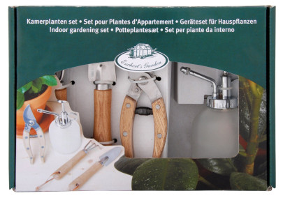 Esschert Design Zimmerpflanzenset für Hauspflanzen, Geräteset bestehend aus: Zerstäuber, Harke, Spaten, Pflanzenschere 