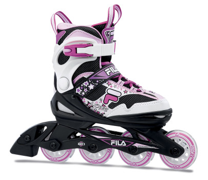 FILA Inline Skate J-One - Mädchen Größenverstellbar HI-LO FILA Street Rollen 70/72 mm / 82 A, mit Bremse, ABEC 5, 3-fach Verschlusssystem 