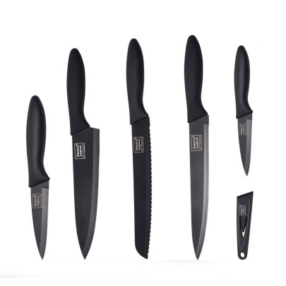 homiez 5-teiliges Messerset ColourCut mit Klingenschutz, Schäl-, Allzweck-, Schinken-, Brot- und Kochmesser, in schwarz 