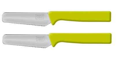2 Stück homiez Frühstücksmesser KNIFE grün, Brötchenmesser, Tafelmesser, Brotzeitmesser, Wellenschliff, Soft-Griff grün | Anzahl: 2 Stück