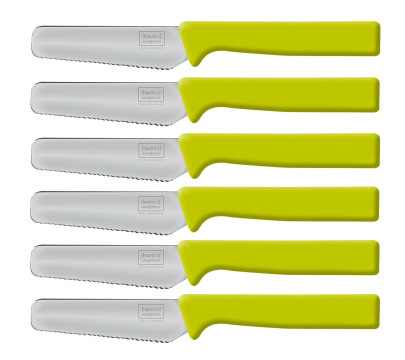 6 Stück homiez Frühstücksmesser KNIFE grün, Brötchenmesser, Tafelmesser, Brotzeitmesser, Wellenschliff, Soft-Griff grün | Anzahl: 6 Stück