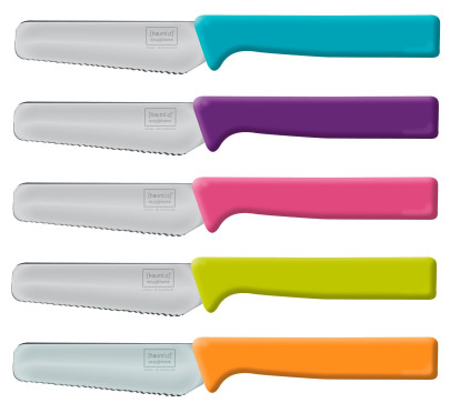 homiez Frühstücksmesser KNIFE in versch. Farben erhältlich, Brötchenmesser, Tafelmesser, Brotzeitmesser, Wellenschliff, Soft-Griff 