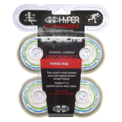 HYPER Inline Rolle Superlite 4er Set - 82A - 80 mm, Maximaler Speed, hohe Haltbarkeit, Inline Hockey Street Rollen Set, clearwhite 