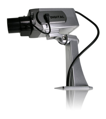 Kamera Attrappe, Überwachungskamera-Attrappe, Dummy-Kamera IC7030, in silber mit Blinklicht LED, für Innenbereich 