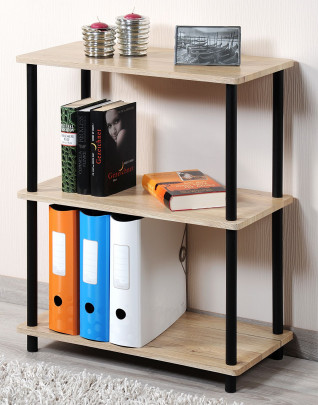 Kesper 3-stöckiges Wohnregal, 60 x 76 x 30 cm, Metallgestänge mit FSC-zertifizierten Faserplatten, Bücherregal mit Eichendekor, 