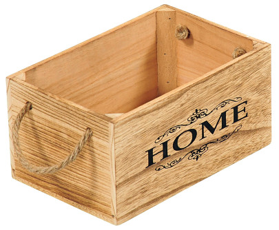 Kesper Aufbewahrungsbox aus Paulowniaholz, 25,6 x 17 x 13 cm, FSC-zertifiziert, Schrifzug "Home", kleine Ausführung, mit 2 Griffschlaufen 