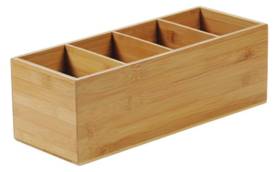 Kesper Bambus Besteckkasten mit 4 Fächer, FSC Holz, mobiler Besteck Behälter 35 x 12 x 14 cm, Besteckbox Bambus 
