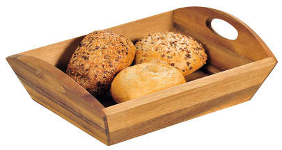 Kesper Brot-Aufbewahrungskorb aus Akazienholz, 31,5 x 23 x 9 cm, Frühstückstablett, Serviertablett mit 2 Griffen, FSC-zertifiziert 