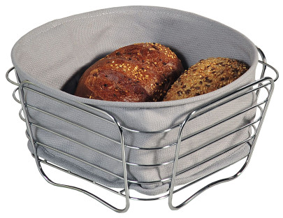 Kesper Brot- & Obstkorb aus Edelstahl, verchromt, 21 x 21 x 11 cm, mit herausnehmbarer grauer Stoffeinlage, Frühstückskorb 