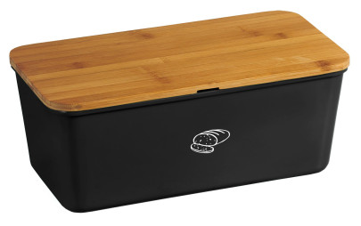 Kesper Brotbox aus Melamin, 34 x 18 x 14 cm, mit FSC-zertifiziertem Bambusdeckel, 2in1 - Deckel und Schneidbrett, in schwarz 