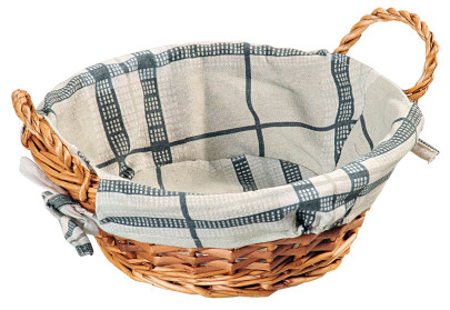 Kesper Brotkorb aus Weidegeflecht, Ø 27 cm, Höhe 13 cm, Außenmaß Ø 30 cm, mit 2 Griffen und abnehmbarem Textilfutter in blau-weiß kariert 