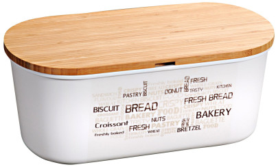 Kesper Große Brotbox mit Bambusdeckel, 34 x 14 x H18 cm, Melamin Frischhalte Box mit FSC Bambus Deckel, Schneidebrett, weiß 