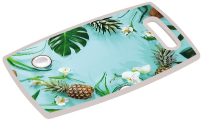 Kesper Schneide- und Servierbrett "Tropical Summer" 37 x 23 cm, Kunststoff Küchenbrett mit Holz-Kern, mit Griff 