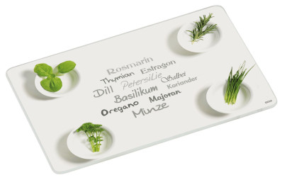 Kesper Schneideplatte aus Glas, mit dem Motiv Kräuter, 23,5 x 14,5 x 0,7 cm 