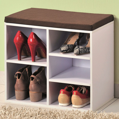 Kesper Schuhschrank mit Sitzkissen, 51,5 x 48 x 29,5 cm, 1 variables Fach, für Stiefel, Schuhe, Sandalen, aus weißer, FSC-zertifizierter Spanplatte 