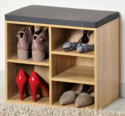 Kesper Schuhschrank mit Sitzkissen, 51,5 x 48 x 29,5 cm, 1 variables Fach, für Stiefel, Schuhe, Sandalen, FSC-zertifizierte MDF mit Eichendekor 