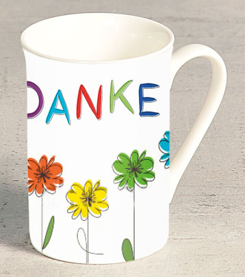 Kesper Tasse mit "Danke" Motiv, aus Porzellan, Fassungsvermögen ca. 250 ml, Ø 7,5 cm, Höhe 10,6 cm, spülmaschinengeeignet 