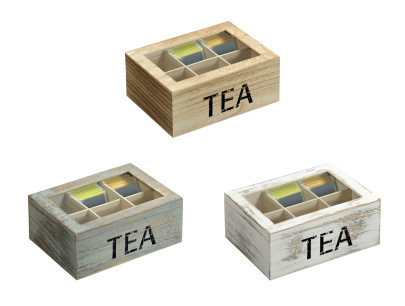 Kesper Teebox mit Sichtfenster, 6 Fächer, 22 x 16 cm, Höhe 9 cm, Paulowniaholz, Tee Aufbewahrung 