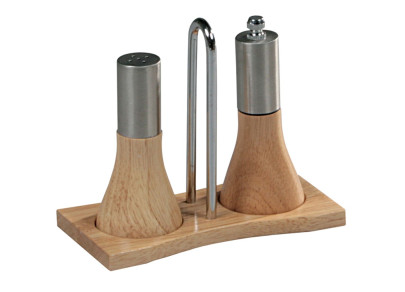 Kesper Tischmenage, Gestell für Streuer, aus Gummibaumholz und Edelstahl, Metall, Maße: 150 x 75 x 130 mm 