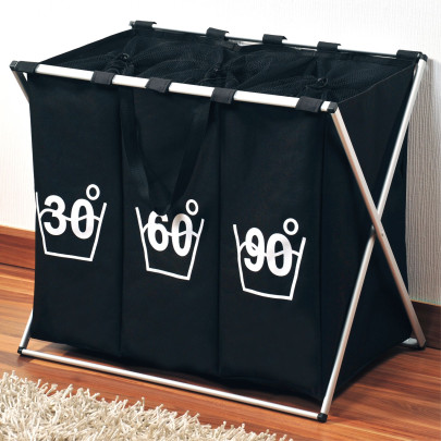 Kesper Wäschesortierer aus Polyester in schwarz, mit Temperaturmotiv, 63 x 57 x 38 cm 