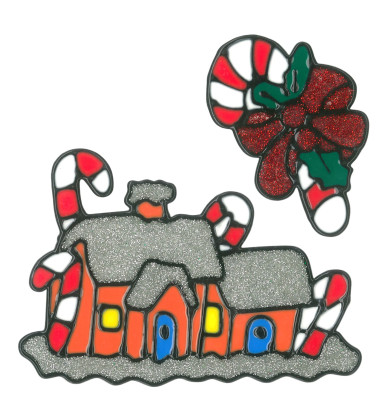 MagicGel Fensterbilder Weihnachten - Lebkuchenhaus (16 x 17 cm), Fensterdeko für das Basteln mit Kindern 