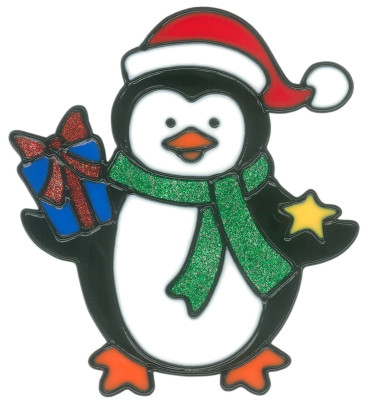 MagicGel Fensterbilder Weihnachten - Pinguin mit Geschenk (15 x 17 cm), Fensterdeko für das Basteln mit Kindern 