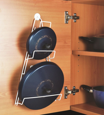 Metaltex Kiwi Topfdeckelhalter, Ständer für Deckel von Kochtopf oder Bratpfanne, montierbar an Wand oder Schrank, plastifiziert, weiß, 23 x 7 x 42 cm 
