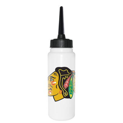NHL Trinkflasche 1000 ml, Chicago Blackhawks, Eishockey Trinkflasche, Sportflasche mit NHL Club Logo, biegsamer Silikon-Trinkhalm Chicago Blackhawks